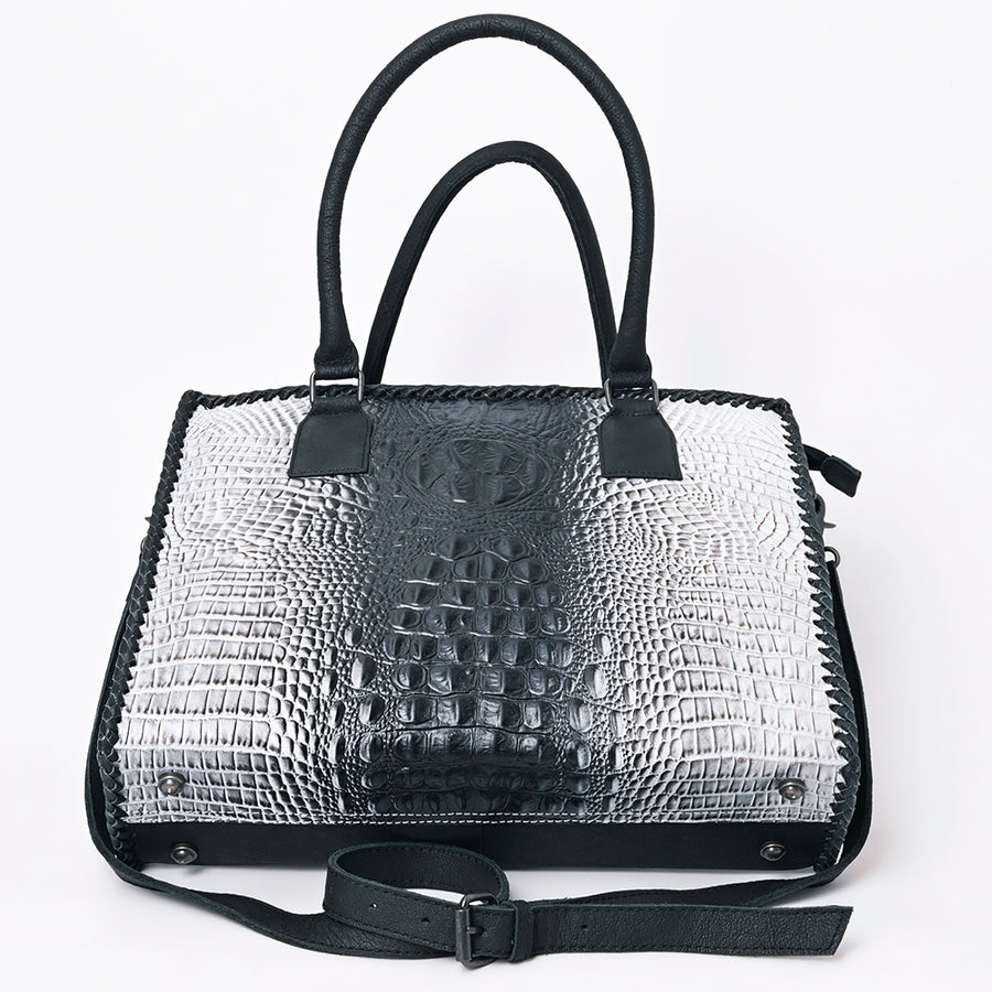American Darling Women’s Crocodile Embossed Genuine Leather Western Tote Bag with Shoulder Strap 11in (H) X 15in (W) X 4in (D)
