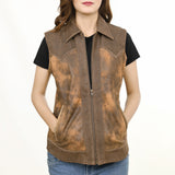 American Darling ADJKT035-L Genuine Vintage leather Women shirt jacket by Hilason – Cowboy and equestrian accessories