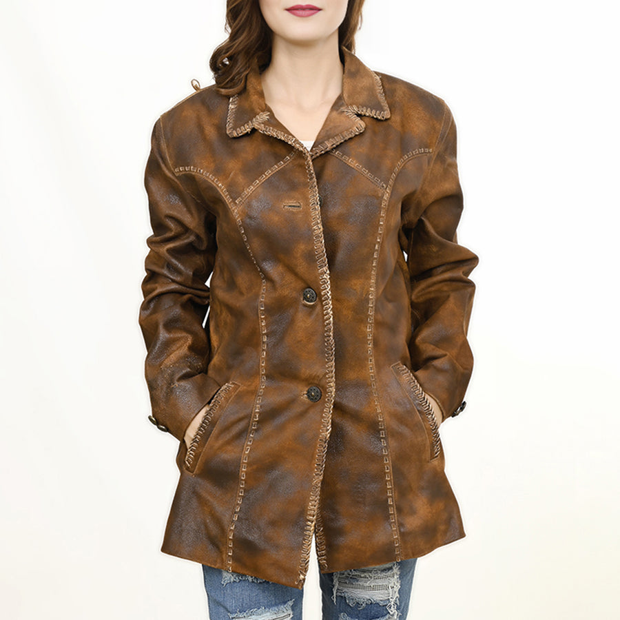 American Darling ADJKT039-L Genuine Vintage leather Women shirt jacket by Hilason – Cowboy and equestrian accessories