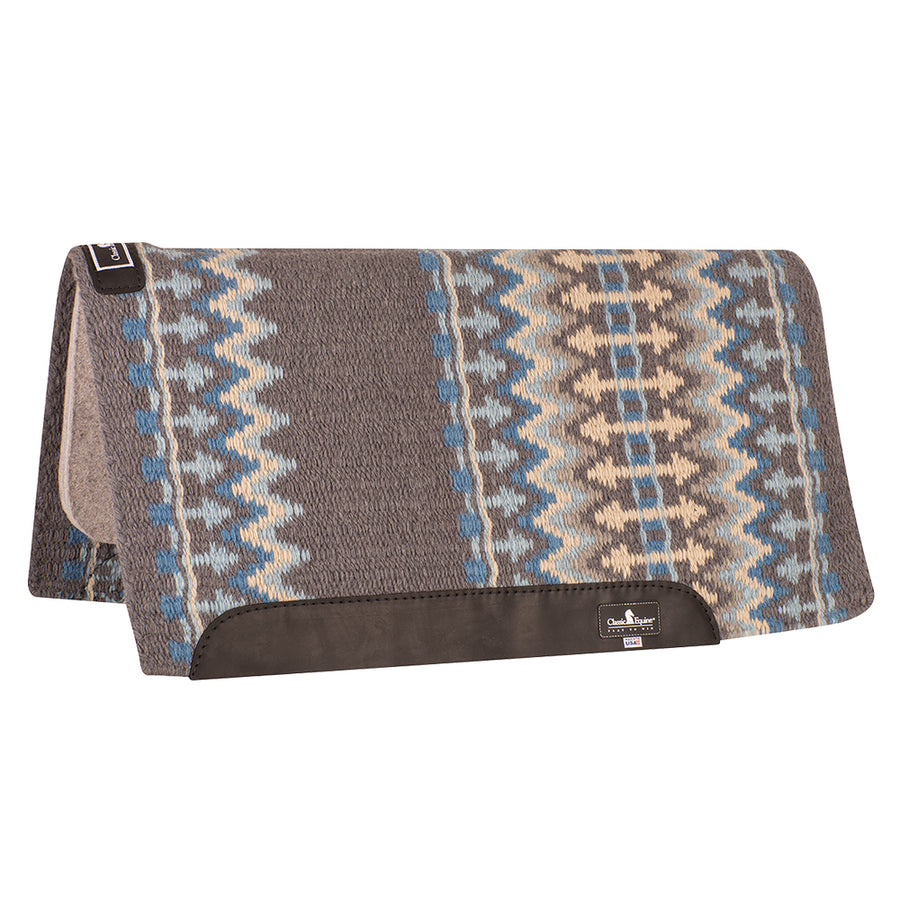 Wool saddle pad with geometric pattern and leather binding - Uhorse