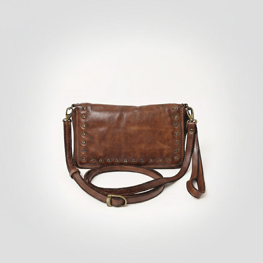 Spaghetti Western Swc195Brn Wallet Vintage Handmade Drum Dyed Genuine European Cowhide Leather Women Bag Western Handbag Purse