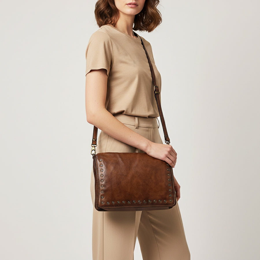 Spaghetti Western Swc197Brn Organiser Vintage Handmade Drum Dyed Genuine European Cowhide Leather Women Bag Western Handbag Purse