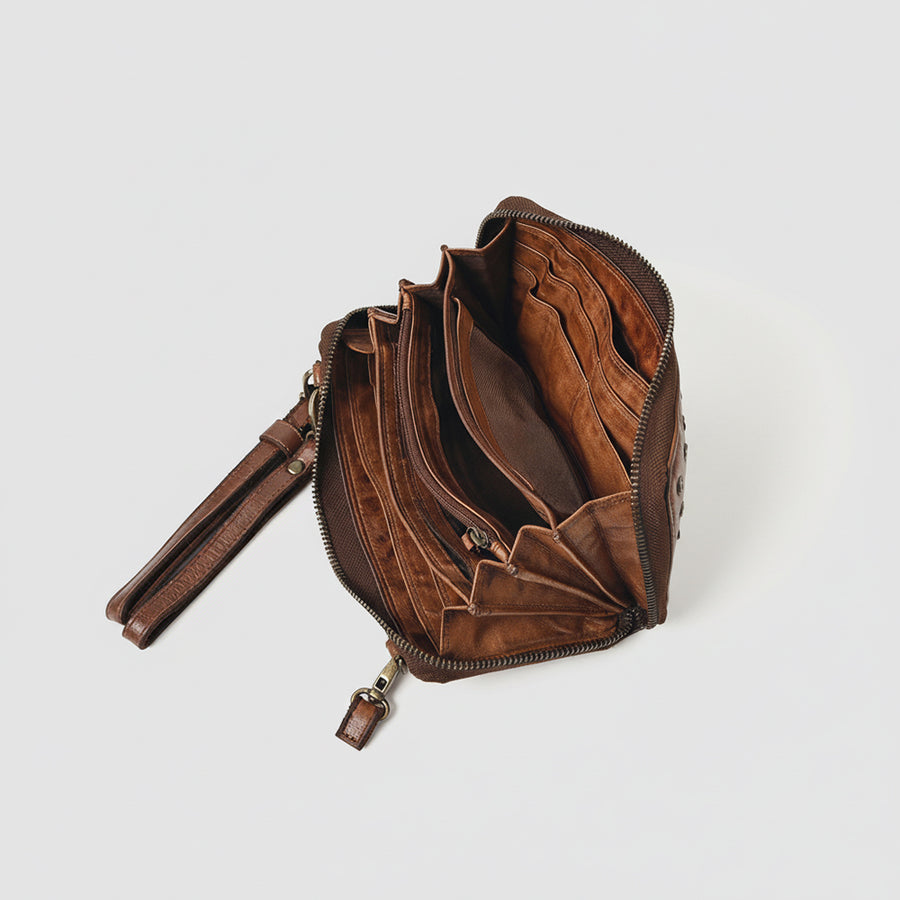 Spaghetti Western Swc212Brn Wallet Vintage Handmade Drum Dyed Genuine European Cowhide Leather Women Bag Western Handbag Purse