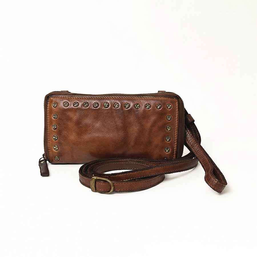 Spaghetti Western Swc212Brn Wallet Vintage Handmade Drum Dyed Genuine European Cowhide Leather Women Bag Western Handbag Purse