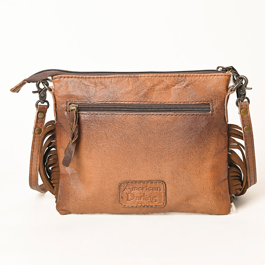 American Darling Western Small Crossbody Bag – Genuine Hair-On Cowhide Leather with Fringes, Adjustable Strap, Handcrafted in Texas