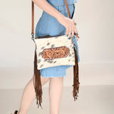 American Darling Western Small Crossbody Bag – Genuine Hair-On Cowhide Leather with Fringes, Adjustable Strap, Handcrafted in Texas