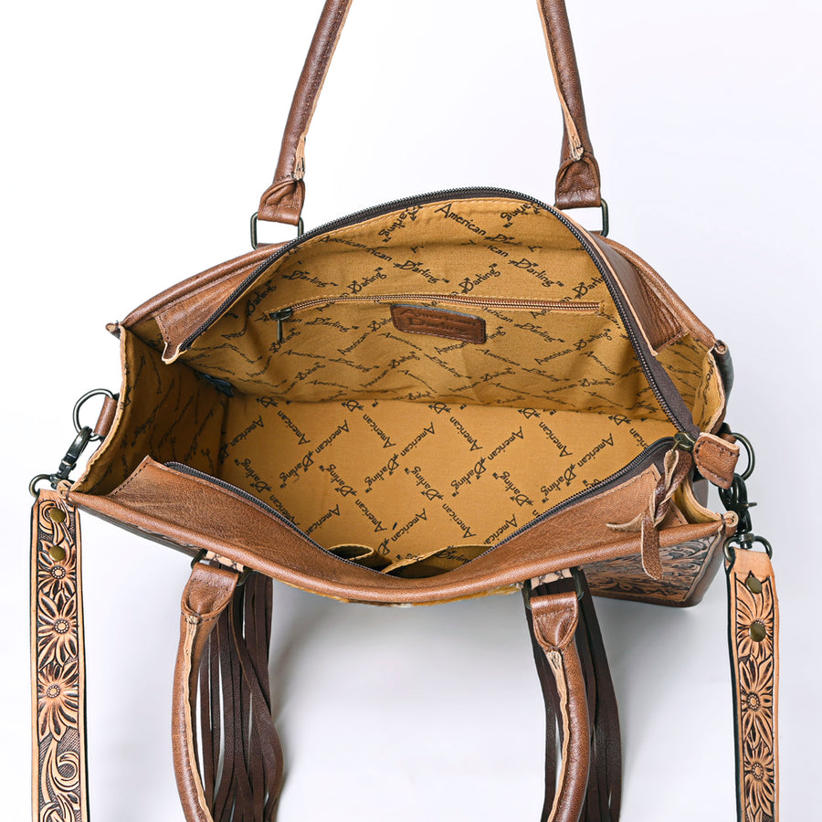 American Darling Briefcase Hand Tooled Hair On Genuine Leather Western Women Bag Handbag | for Cute Laptop