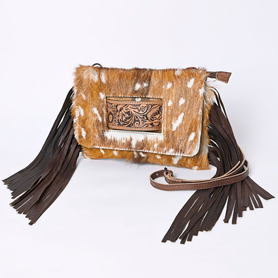 American Darling Hand Tooled Leather Small Cross body Bag with Hair-On Cowhide - Uhorse
