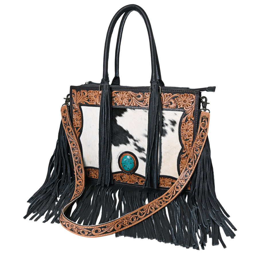 OHLAY KBG230 TOTE Hand Tooled Hair-on Genuine Leather women bag by Hilason – Cowboy and equestrian accessories
