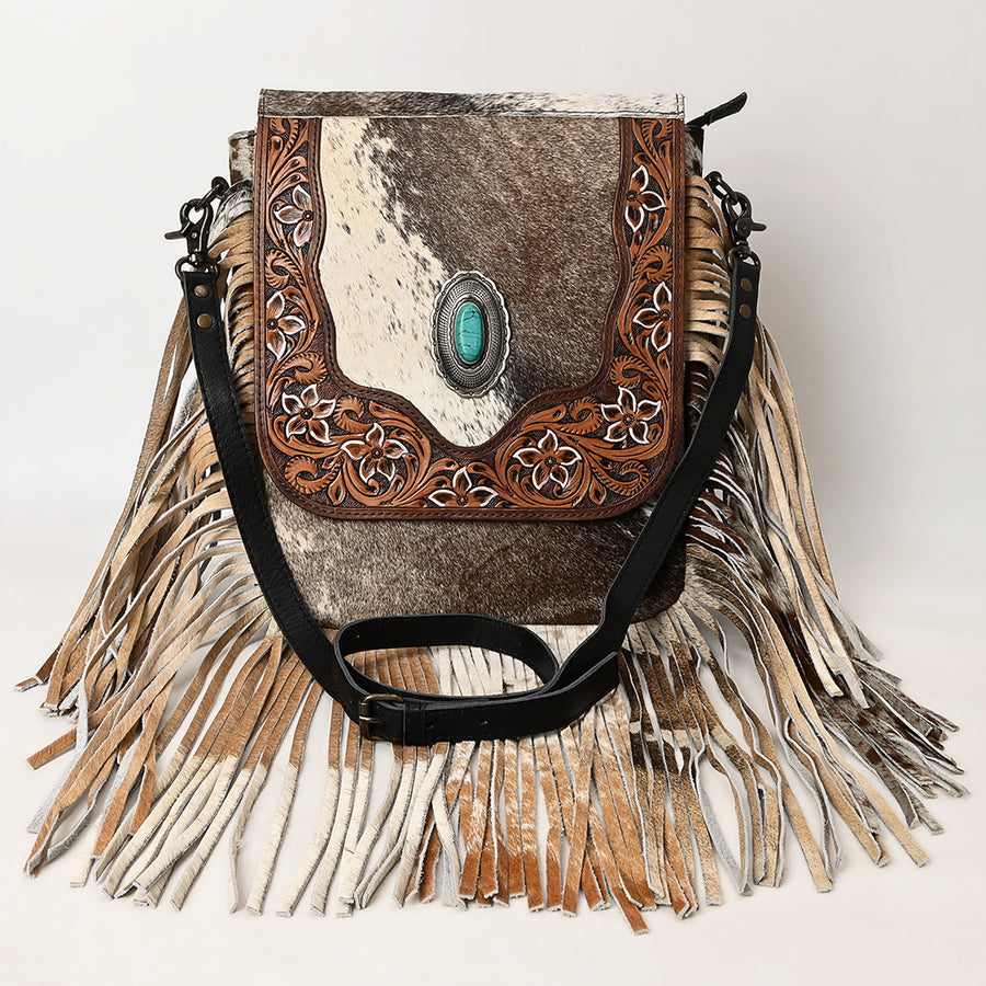 OHLAY Messenger Hand Tooled Hair-On Genuine Leather Women Bag Western Handbag Purse | Womens Handbags Belt for Summer