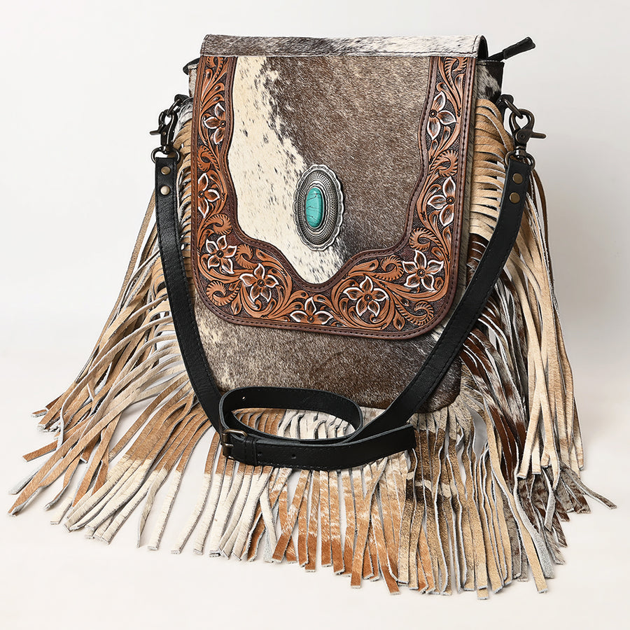OHLAY Messenger Hand Tooled Hair-on Genuine Leather women bag western handbag purse - Uhorse