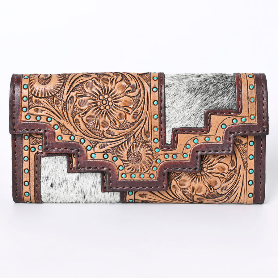OHLAY Coin Purse Hand Tooled Hair-On Genuine Leather Women Bag Western Handbag | for Cute