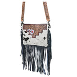 OHLAY KBG237 Cross Body Hand Tooled Hair-On Genuine Leather women bag western handbag purse