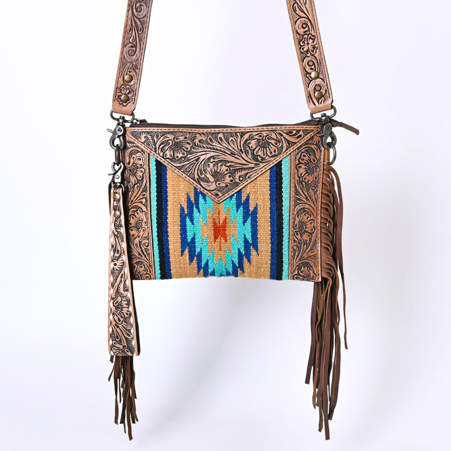 OHLAY Cross Body Hand Tooled Upcycled Wool Canvas Genuine Leather Women Bag Western Handbag Purse | for Womens Summer