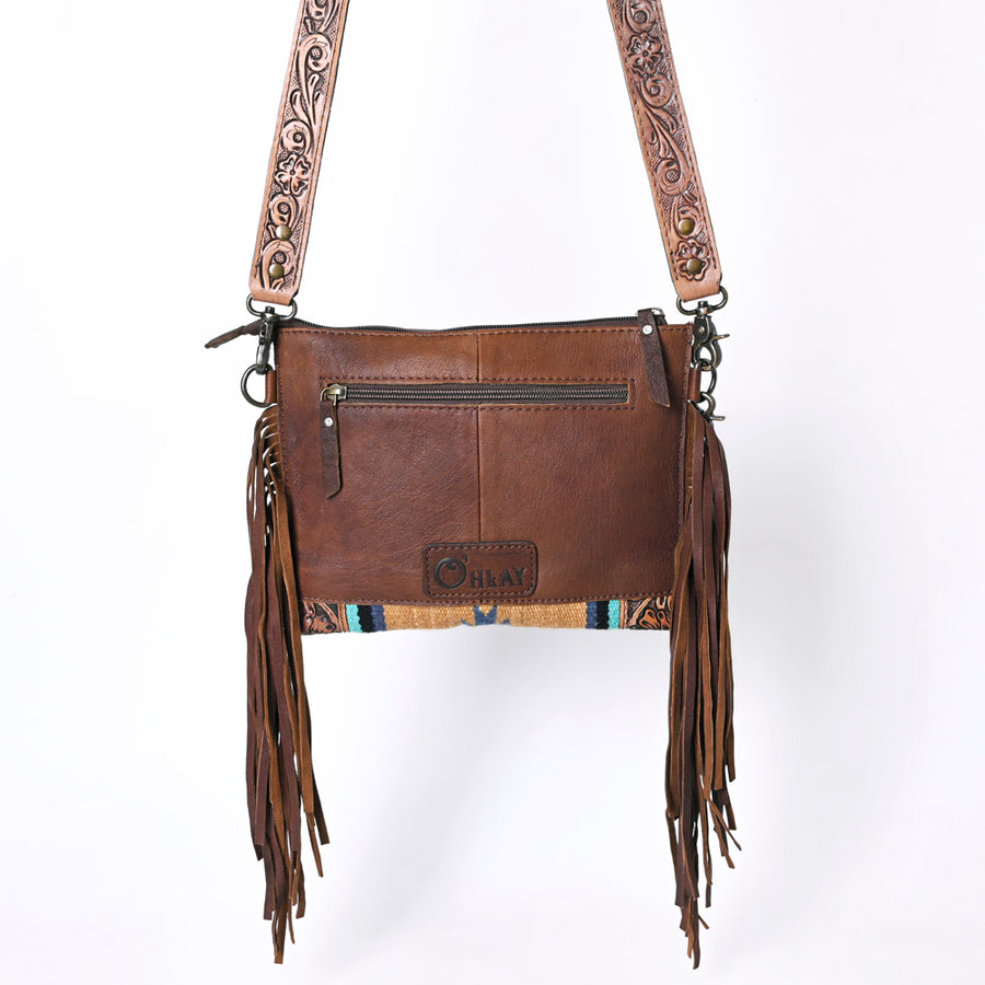 OHLAY Cross Body Hand Tooled Upcycled Wool Canvas Genuine Leather Women Bag Western Handbag Purse | for Womens Summer