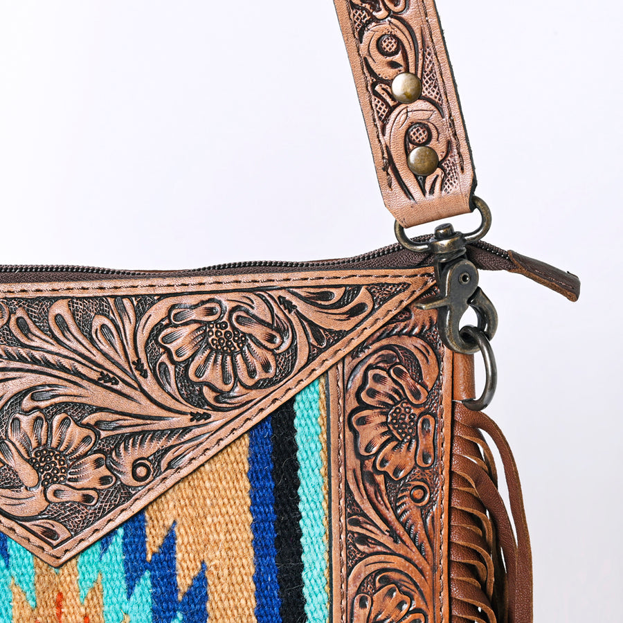 OHLAY Cross Body Hand Tooled Upcycled Wool Canvas Genuine Leather Women Bag Western Handbag Purse | for Womens Summer