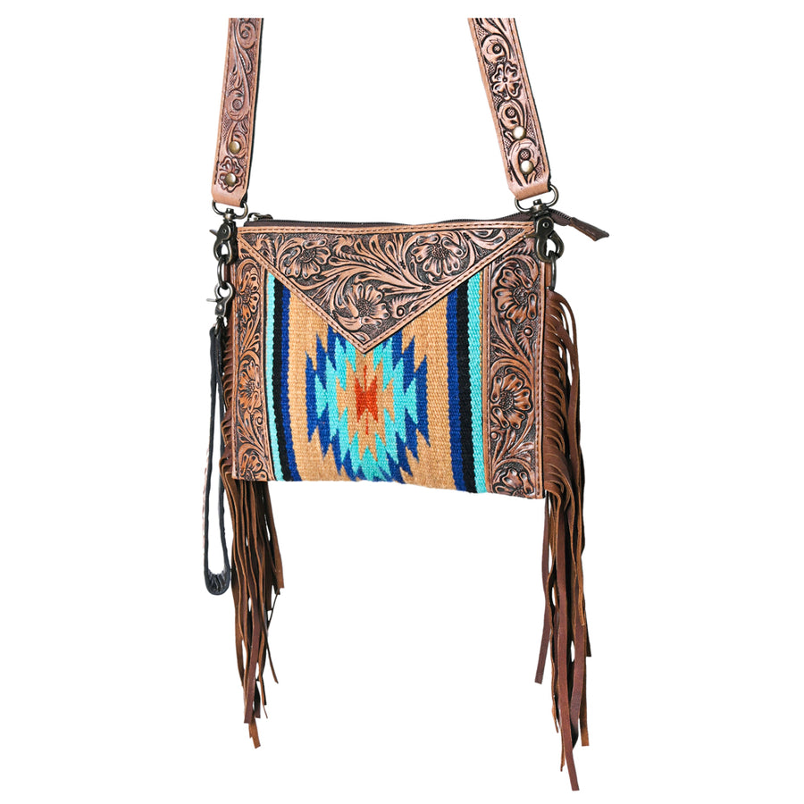 OHLAY KBG242 Cross Body Hand Tooled Upcycled Wool Genuine Leather by Hilason – Cowboy and equestrian accessories