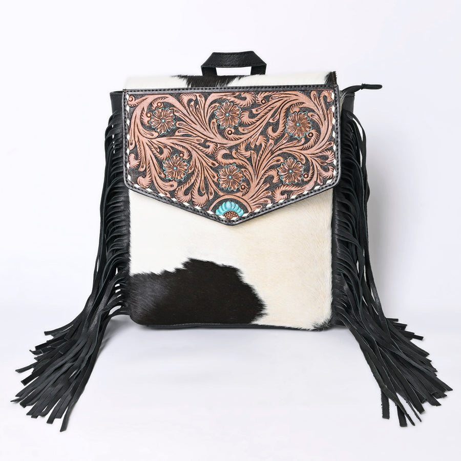 OHLAY Backpack Hand Tooled Upcycled Canvas Hair-On Genuine Leather Women Bag Western Handbag Purse Womens Handbags