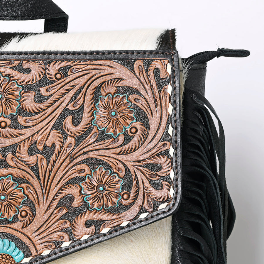 OHLAY Backpack Hand Tooled Upcycled Canvas Hair-On Genuine Leather Women Bag Western Handbag Purse Womens Handbags