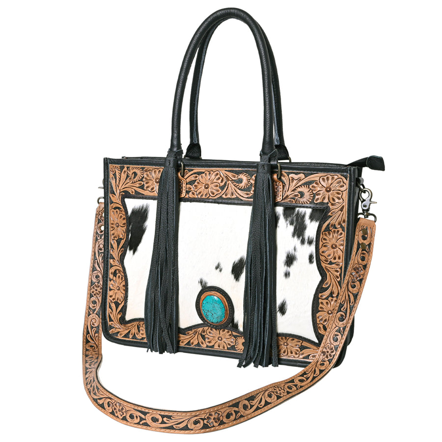 OHLAY KBG245 TOTE Hand Tooled Hair-on Genuine Leather women bag by Hilason – Cowboy and equestrian accessories