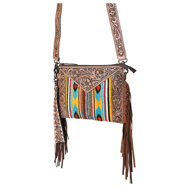 OHLAY KBG246 Cross Body Hand Tooled Upcycled Wool Genuine Leather by Hilason – Cowboy and equestrian accessories