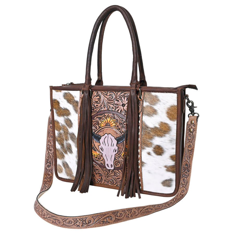 OHLAY KBG252 TOTE Hand Tooled Hair-on Genuine Leather women bag by Hilason – Cowboy and equestrian accessories