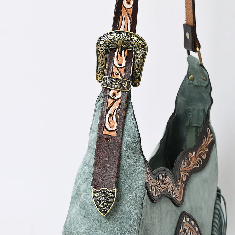 American Darling Fringed Hobo Bag Genuine Leather Hand Tooled Floral Carved Buck Stitched Western Purse YKK Zipper