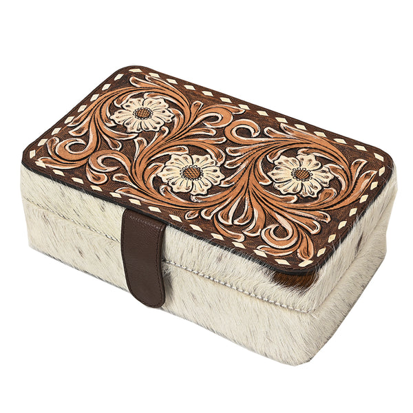 American Darling Hand Tooled Hair-On Cowhide Leather Jewelry Case - Uhorse