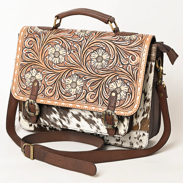 American Darling Hand Tooled Hair-On Cowhide Genuine Leather Briefcase - Uhorse