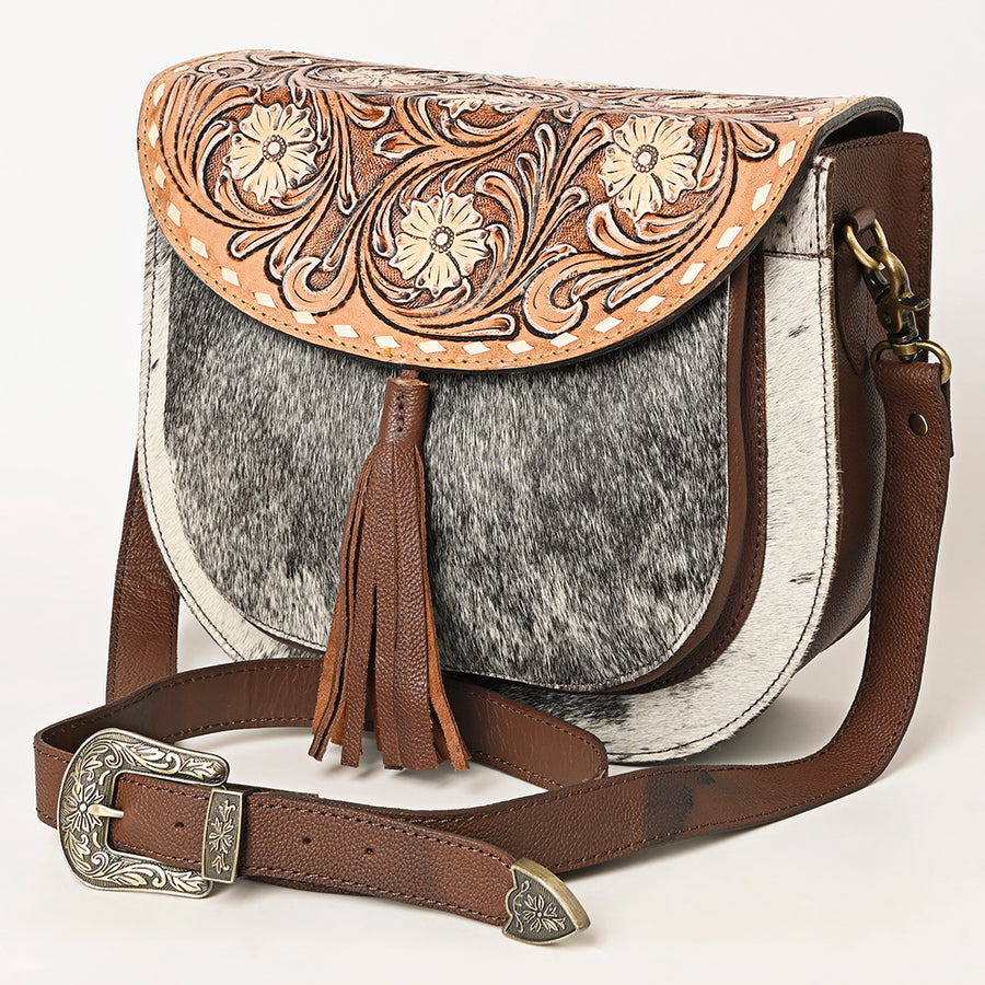 American Darling Hand Tooled Hair-On Cowhide Leather Cross body Bag - Uhorse
