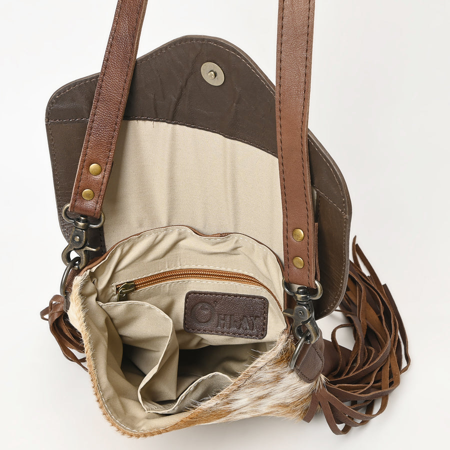 OHLAY Cross Body Hand Tooled Hair-On Genuine Leather Women Bag Western Handbag Purse | for