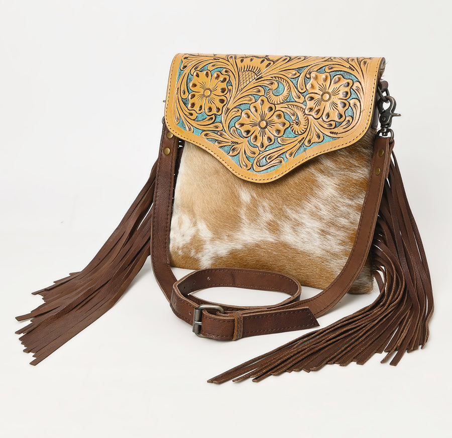 OHLAY KBG259 Cross Body Hand Tooled Hair-On Genuine Leather women bag by Hilason – Cowboy and equestrian accessories