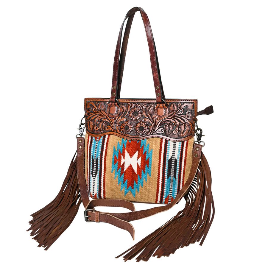 OHLAY KBG271 TOTE Hand Tooled Upcycled Wool Genuine Leather women bag by Hilason – Cowboy and equestrian accessories