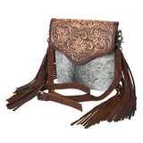 OHLAY KBG272 Cross Body Hand Tooled Hair-On Genuine Leather women bag western handbag purse