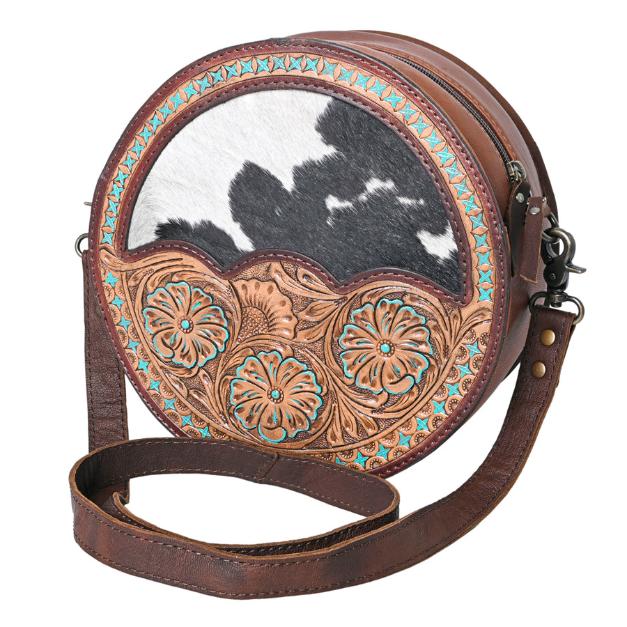 OHLAY KBG291 Canteen Hand Tooled Hair-On Genuine Leather women bag by Hilason – Cowboy and equestrian accessories