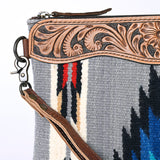 OHLAY WRISTLET Hand Tooled Upcycled Wool  Genuine Leather women bag western handbag purse