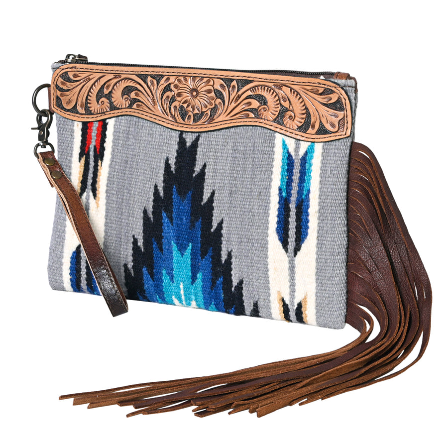 OHLAY WRISTLET Hand Tooled Upcycled Wool Genuine Leather women bag western handbag purse - Uhorse