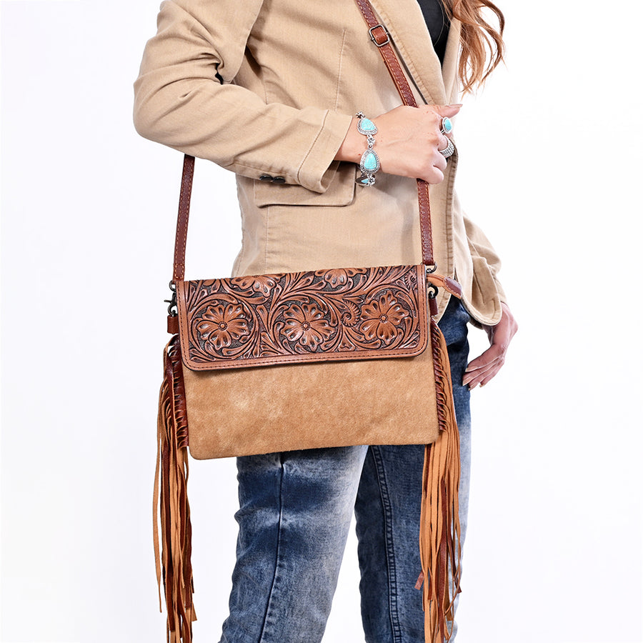 OHLAY Wallet Hand Tooled Hair-On Genuine Leather Women Bag Western Handbag Purse | Womens Handbags |Leather Belt for Summer