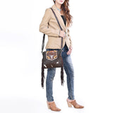 OHLAY KBG313 Cross Body Hand Tooled Hair-On Genuine Leather women bag western handbag purse