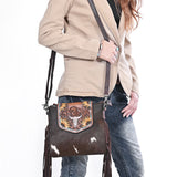 OHLAY KBG313 Cross Body Hand Tooled Hair-On Genuine Leather women bag western handbag purse