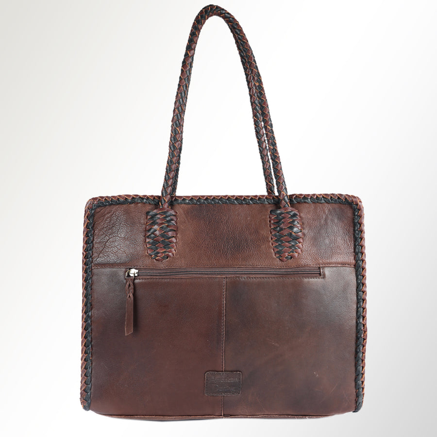 American Darling Tote Bag Western Genuine Leather Handcrafted Bag with Turquoise Stone, Fringes and Braided Edges