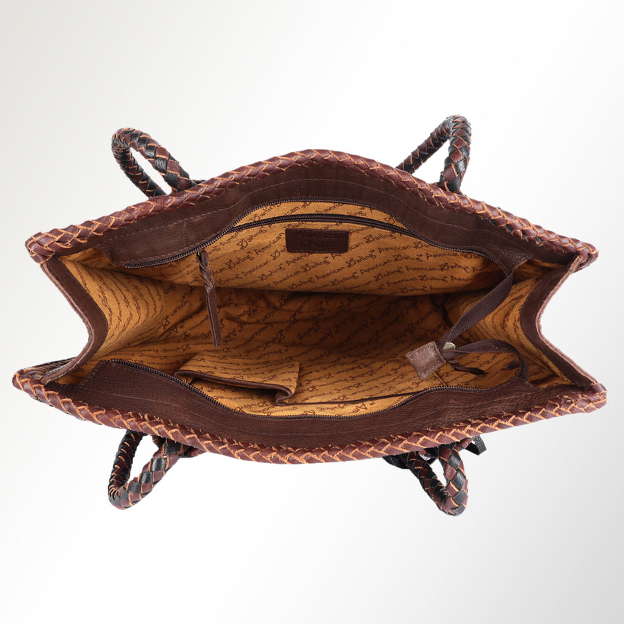 American Darling Tote Bag Western Genuine Leather Handcrafted Bag with Turquoise Stone, Fringes and Braided Edges