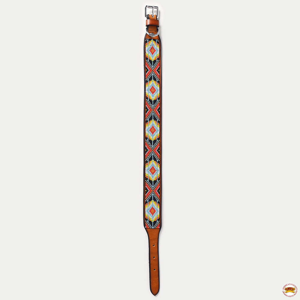 Hilason Western Style Beautiful Hand Crafted In Genuine Leather With Inlaid Bead Work Dog Collar