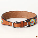 Hilason Western Style Beautiful Hand Crafted In Genuine Leather With Inlaid Bead Work Dog Collar