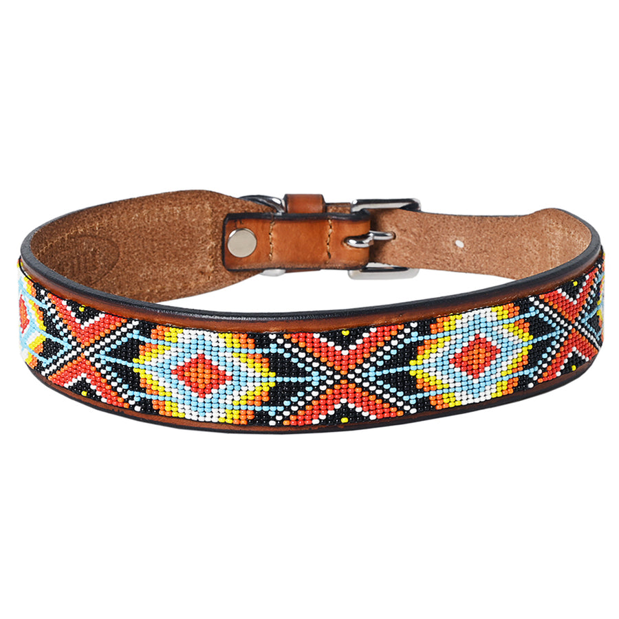 14 In Hilason Western Style Beautiful Hand Crafted In Genuine Leather With Inlaid Bead Work Dog Collar - Uhorse