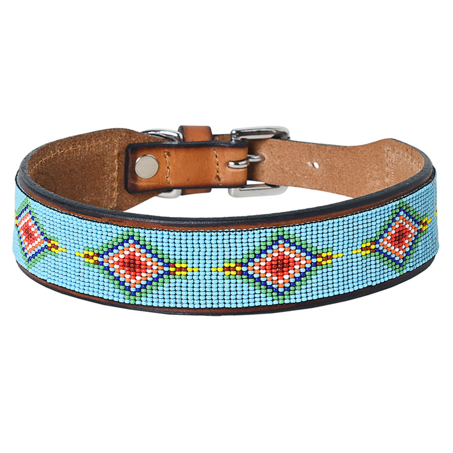 20 In Hilason Western Style Beautiful Hand Crafted In Genuine Leather With Inlaid Bead Work Dog Collar - Uhorse