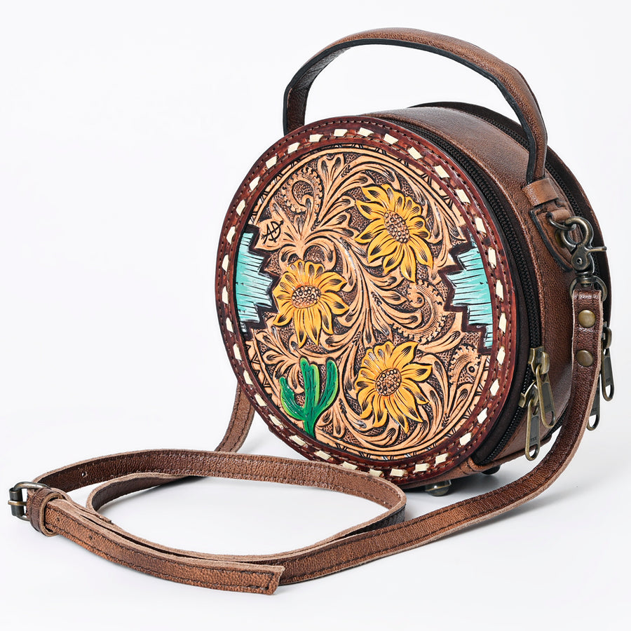 American Darling Western Tooled Leather Canteen Bag Floral Carved Inlay - Hilason