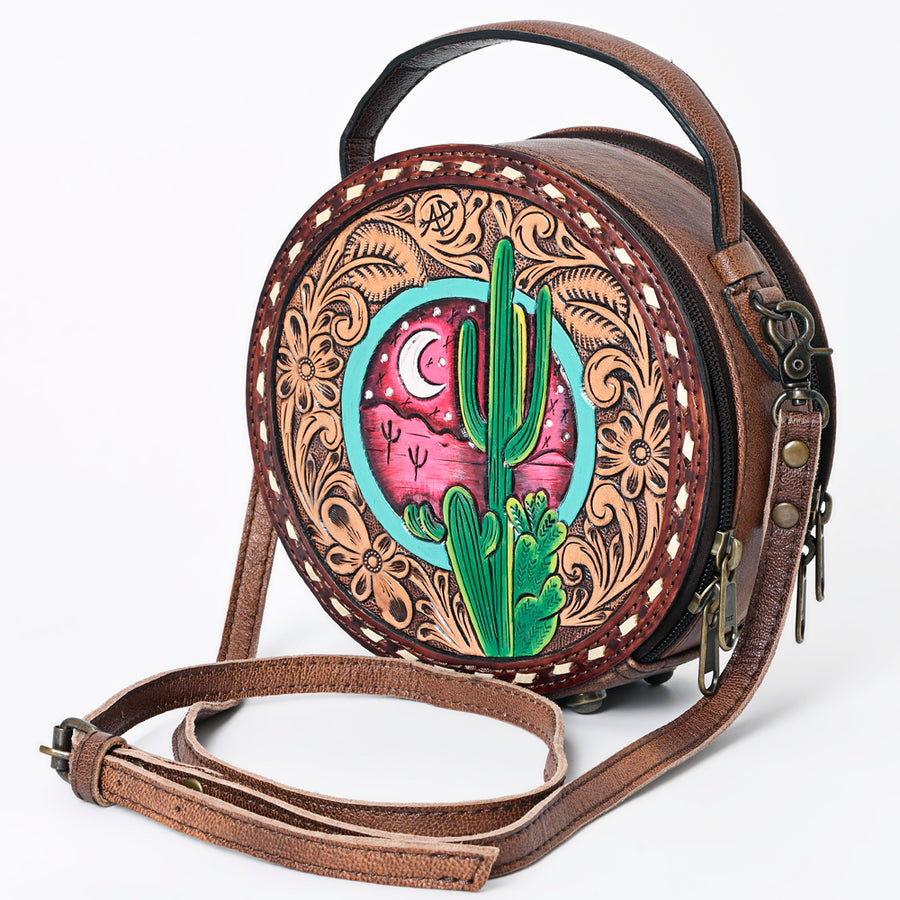 American Darling Western Tooled Leather Canteen Bag Floral Carved Inlay - Hilason
