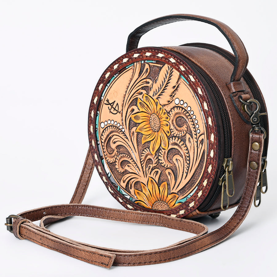 American Darling Western Tooled Leather Canteen Bag Floral Carved Inlay - Hilason