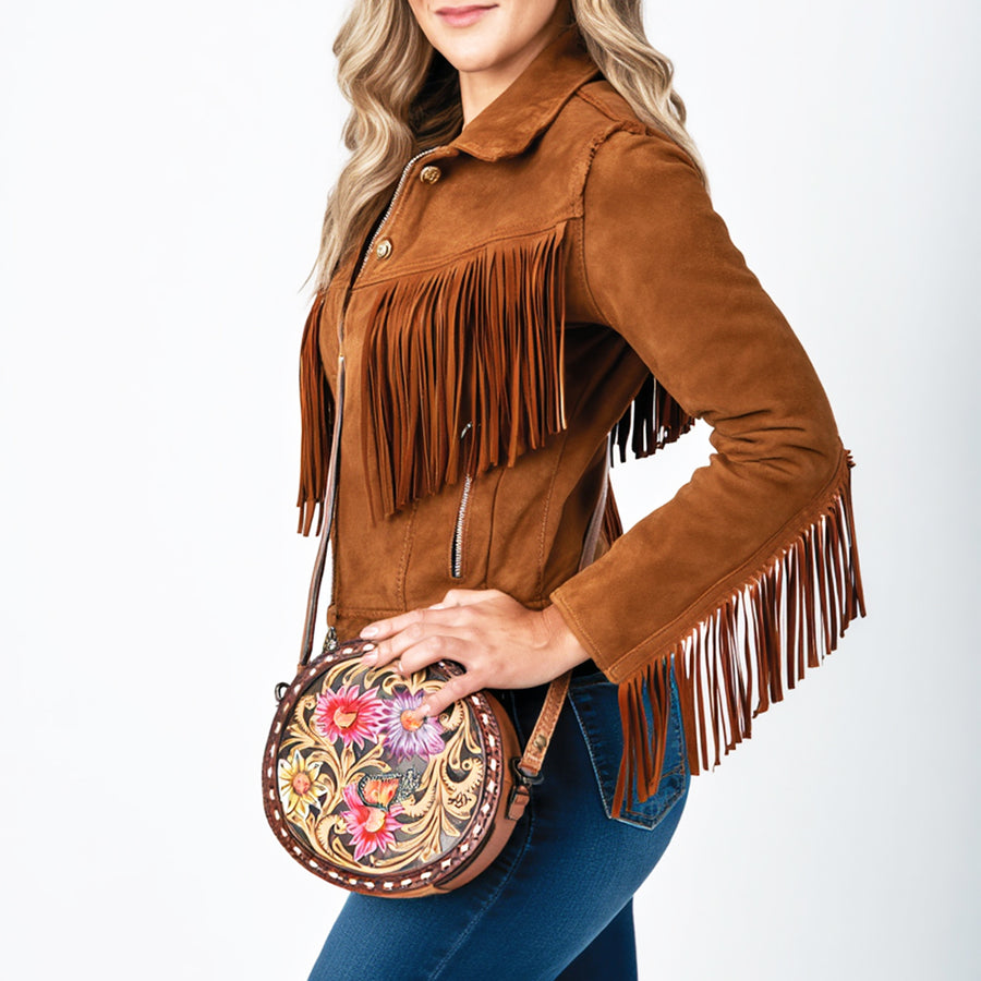 American Darling Canteen Bag Hand Tooled Genuine Leather Western Women | Handbag Purse Travel Clutch